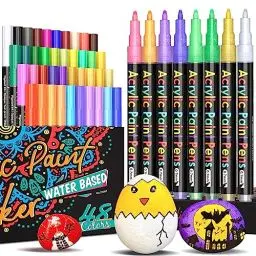 Produktbild: 48 Acrylstifte für Steine Wasserfest, Steine zum Bemalen Acrylstifte für Steine, Acryl Stifte Wasserfeste Stifte Steine Bemalen Stifte für Holz Glas Papier Keramik Kürbis Papier, Bastelset Kinder
