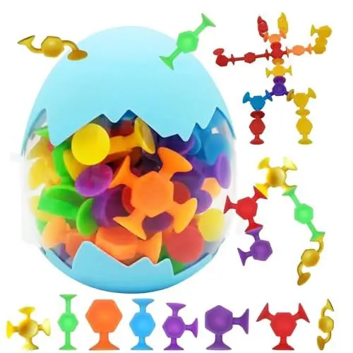Produktbild: 48 Stück Saugnapf Spielzeug Kinder, Montessori Spielzeug ab 3 Jahre, Badespielzeug Sensorik Spielzeug, Reise Spielzeug, Silikon Bausteine für 3 4 5 6 7 8 Jahre Jungen Mädchen