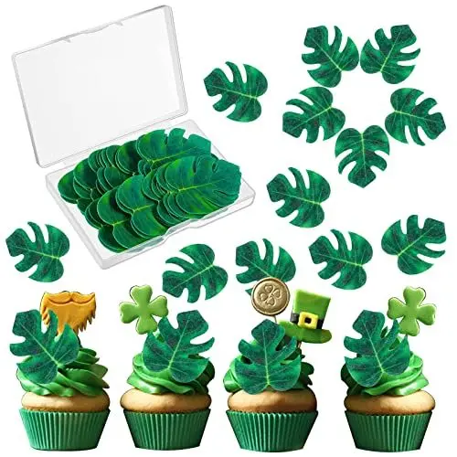 Produktbild: 48 Stück Tropische Dschungel Tortendeko, Palmblatt-Kuchen-Deckel, Schildkröten Blätter Cupcake Dekorieren für Hawaii Aloha Jungle Summer Theme Party