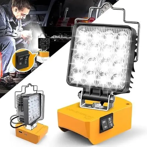 Produktbild: 48W 4800LM Akku Lampe Für Dewalt 18/20v, 2 Helligkeitseinstellungen Kabellose LED Arbeitsleuchte Akku, Tragbares LED Strahler Akku Baustrahler Lampe mit Typ C und USB-Aufladung (kein Akku)