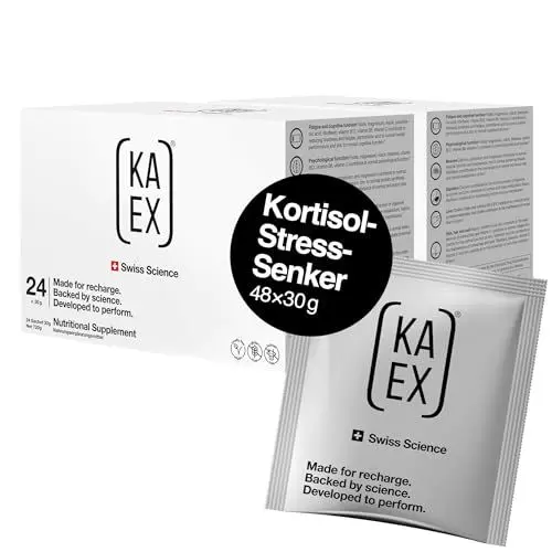 Produktbild: KA-EX | Kortisol-Stress-Hormon-Senker | Ashwagandha Alternative | Phosphatidylserin, L-Tryptophan, L-Glutamin, Magnesium, Aminosäuren | vegan, kalorienarm, glutenfrei