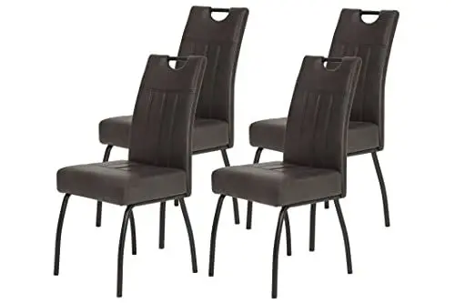 Produktbild: Hela Tische, 4er Set Esszimmerstuhl Küchenstuhl Beate, Metallgestell Schwarz, Bezug Microfaser Anthrazit, Lehne mit Griff