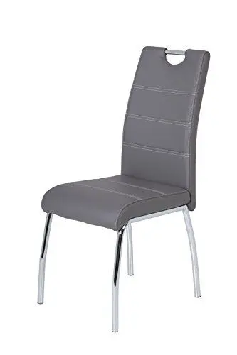 Produktbild: Hela Tische, 4er Set Esszimmerstuhl Susi, Bezug Kunstleder Grau, Griffmulde, Metallgestell Chrom, 43 x 61 x 98 cm