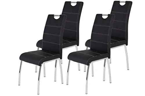 Produktbild: Hela Tische, 4er Set Esszimmerstuhl Susi, Bezug Kunstleder Schwarz, Griffmulde, Metallgestell Chrom, 43 x 61 x 98 cm