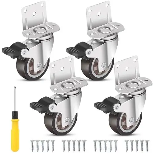 Produktbild: 4er Set Möbelrollen 50mm, L-shaped Möbelrollen mit Bremse, 360-Grad Schwerlastrollen mit 20 Schrauben, 1 Schraubenzieher, Rollen für Möbel Gesamttragkraft 270kg Lenkrollen