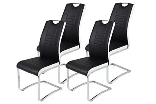 Produktbild: Hela Tische, 4er Set Schwingstuhl Tabea, Kunstleder Schwarz-Weiß, Griffloch, Metallgestell Chrom, 43 x 61 x 99 cm