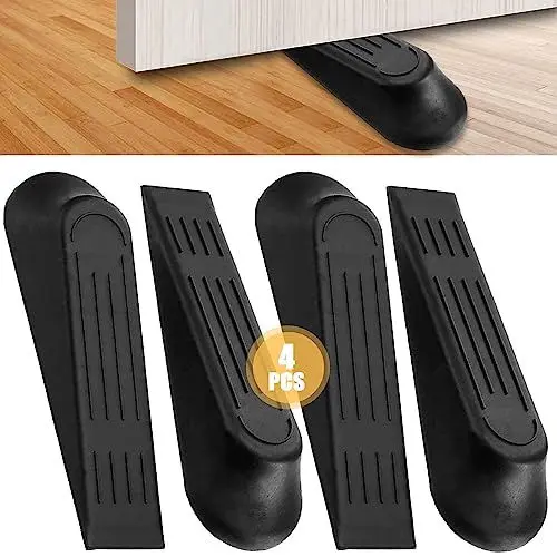 Produktbild: 4er Türstopper Boden Keil, Schwarz Tür Stopper, Kunststoff Türstopper Boden für Türspalten bis zu 3 cm, Rutschfest Gummikeile Für alle Oberflächen