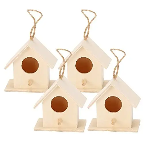 Produktbild: 4er-Pack Mini-Vogelhäuser aus Holz, Häuschen zum Aufhängen für kleine Vögel, Nistkästen aus Holz, Vogelhaus, Barschhaus für draußen, Vogelhäuschen, Vogelnester, Käfig, Ornament,