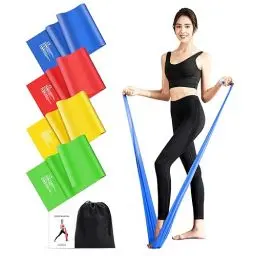 Produktbild: 4er-Set Fitnessbänder, 1.5M Lang Fitnessband Widerstandsbänder in 4 Stärke, Resistance Bands Gymnastikband für Crossfit, Muskelaufbau, Yoga, Pilates für Männer und Frauen