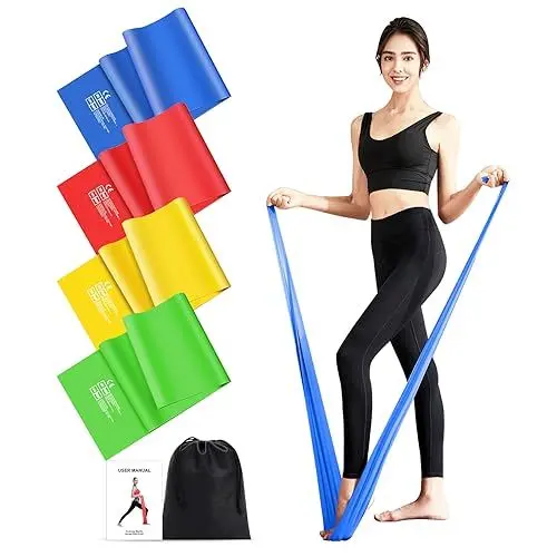 Produktbild: 4er-Set Fitnessbänder, 1.5M Lang Fitnessband Widerstandsbänder in 4 Stärke, Resistance Bands Gymnastikband für Crossfit, Muskelaufbau, Yoga, Pilates für Männer und Frauen