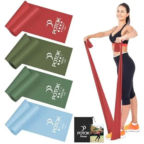 Produktbild: 4er-Set Fitnessbänder mit 4 Widerstandsstufen, 1.5M Resistance Bands Gymnastikband mit Tragetasche Ideal für Yoga, Pilates, Krafttraining, Physiotherapie
