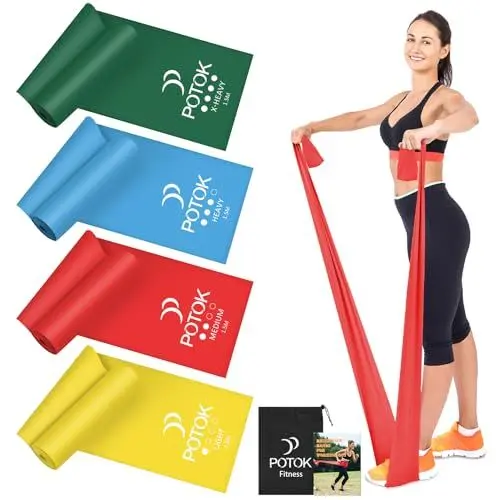 Produktbild: 4er-Set Fitnessbänder mit 4 Widerstandsstufen, Resistance Bands Gymnastikband mit Tragetasche Ideal für Yoga, Pilates, Krafttraining, Physiotherapie