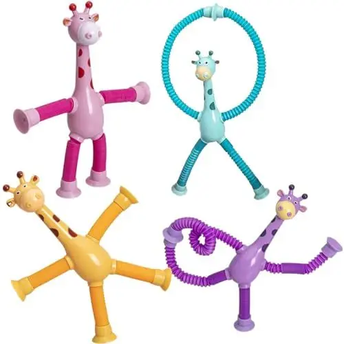 Produktbild: 4er-Set Saugnapf Spielzeug Teleskop Saugnapf Giraffe Spielzeug für Flugreisen Teleskop Giraffe lindert Stress und Ängste für autistische Kinder und Erwachsene (Giraffen-Stil)