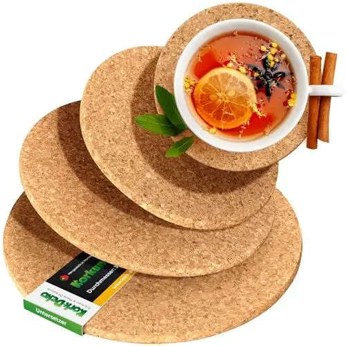 Produktbild: 4er-Set Topfuntersetzer aus Kork | 4 Untersetzer in verschiedenen Größen | 15cm, 20cm, 25cm, 30cm | Made in Portugal