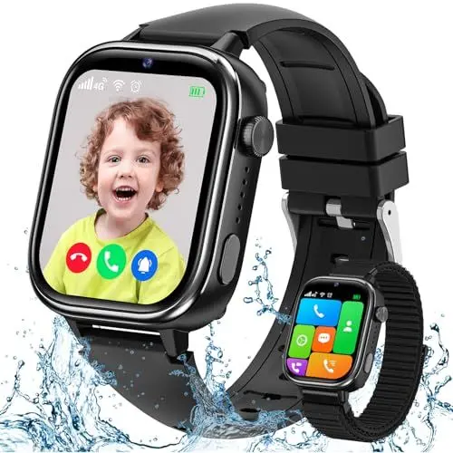 Produktbild: 4G Smartwatch Kinder, IP68 Wasserdicht Smartwatch Kinder mit GPS, Telefon, Videoanruf, Voice Chat, SOS, Schulmodus, Schrittzähler, Wecker, Schlafen, Kinderuhr Mädchen und Jungen 3-14 Jahren Schwarz