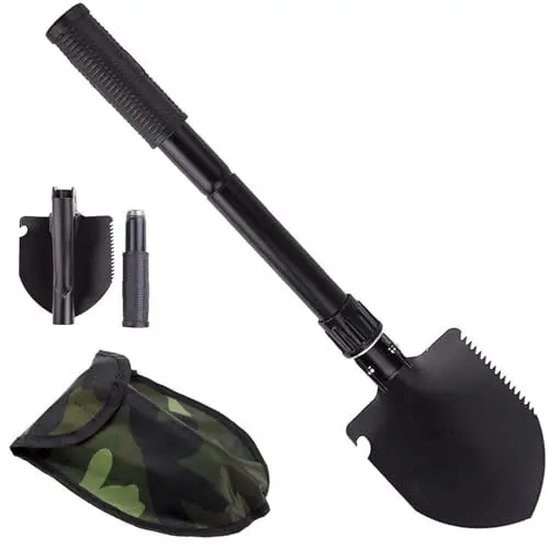 Produktbild: 4-In-1 Multifunktions Klappschaufel, Klappbare Spaten Garten 42cm, Schwarz Klappspaten Mini, Multifunktionaler Camping Klappspaten, Für Wandern,Camping, Jagen, Garten, Schneeschaufeln, (Schwarz).