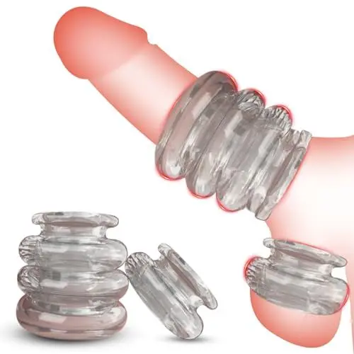 Produktbild: 4-in-1 Penisring Penismanschetten,Neu Penishülle Penis Sleeve aus 4 Penis Ring Hodenstrecker Ballstretcher,Cockring Männer Sex Sexspielzeug,Cock Ring Penis Hülle für Penis Vergrößern (Transparent)