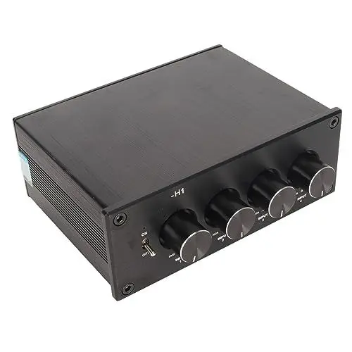 Produktbild: 4-In-1-Out-Cinch-Stereo-Mixer, 4-Wege-HiFi-Sound-Mixer mit Zweikanaliger Einstellbarer Lautstärke für CD-Player, Lautsprecher, Computer, Plattenspieler Usw (Europäische
