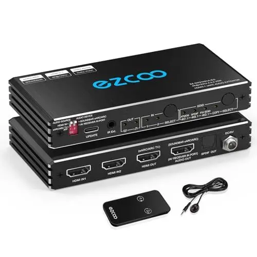 Produktbild: 8K@60Hz 4K@120Hz HDMI 2.1 eARC Audio Extractor 2 in 1 Out HDMI Switch eARC 7.1Ch,ARC SPDIF 5.1Ch,VRR, ALLM, HDCP 2.3, HDR10, CEC Compatible with PS5, Xbox, AMD IR Remote Control EDID Management