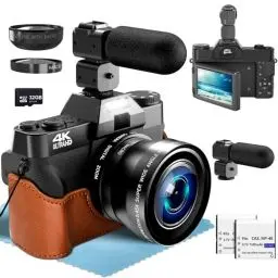 Produktbild: 4K 56 MP Digitalkamera für Fotografie mit externem, mit Weitwinkel+Macro Linse, mit WiFi und Manueller Fokus, 32G TF Karte Kompaktkamera 180° Flip Bildschirm, Vlogging Digitalkamera für Anfänger