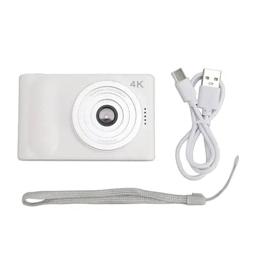 Produktbild: 4K Digitalkamera, 48 MP, 16 facher Digitalzoom, Autofokus Kompaktkamera, Taschen Vlogging Mikro Spiegelreflexkamera, Kompakte Kleine Kamera für Reisefotografie Vlogging (White)