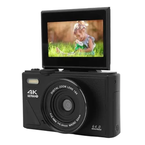 Produktbild: 4K Digitalkamera für Fotografie, 64MP UHD 18x Zoom Autofocus Vlogging Camera für YouTube mit 3 IPS Flip -Bildschirm, Kompakte Videokamera mit Webcam -Funktion (Black)