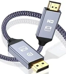 Produktbild: 4K DisplayPort auf HDMI Kabel 1M, Unidirektionaler DP auf HDMI Verbindungskabel (Vergoldete, Geflochten,Aluminiumhülse), DP-Computer zu HDMI-Monitor Kompatibel für Monitor, Projektor,TV,AMD,NVIDIA