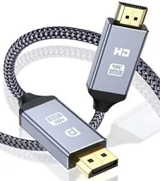 Produktbild: 4K DisplayPort auf HDMI Kabel 5M, Unidirektionaler DP auf HDMI Verbindungskabel (Vergoldete, Geflochten,Aluminiumhülse), DP-Computer zu HDMI-Monitor Kompatibel für Monitor, Projektor, TV, AMD, NVIDIA