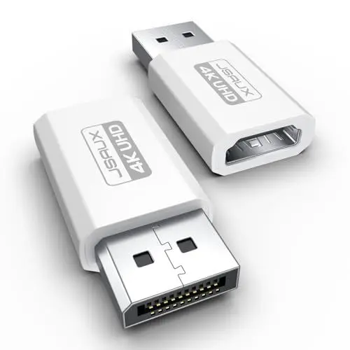 Produktbild: 4K DisplayPort zu HDMI Adapter 2-Stück, JSAUX DP PC zu HDMI Monitor Konverter Video UHD 2K@120Hz,4K@30 DP Stecker zu HDTV Buchse Adapter Kompatibel mit Dell, Lenovo, HP,GPU, AMD, NVIDIA, Desktop -Weiß