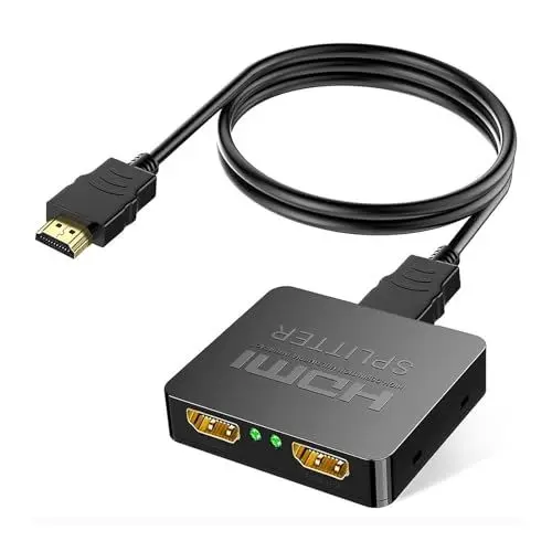 Produktbild: 4K HDMI 1 in 2 Out Splitter, Gleichzeitig Mirror HDMI Verteiler, mit Micro USB Stromkabel für Zwei Monitore Unterstützt MacBook, Xbox, PS4, PS3, Blu-Ray Player, DVD, HDTV