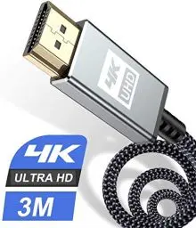 Produktbild: 4K HDMI Kabel 3Meter,Sweguard HDMI Kabel 4K @ 60Hz 18Gbps Highspeed HDMI 2,0 Kabel Nylon Geflecht, vergoldete Anschlüsse mit Ethernet/Audio Rückkanal, Kompatibel mit Video 4K UHD 2160p, HD 1080p-Grau