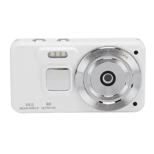 Produktbild: 4K HD Digitalkamera, 18 facher Zoom, Selfie Vlogging Kamera, Autofokus mit 2,8 Zoll LCD Display, Tragbarer 64 MP Kompakter Video Camcorder, Anti Shake für Reisen (White)