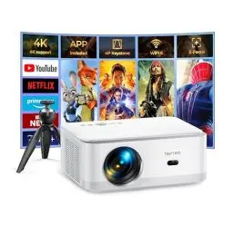 Produktbild: Beamer<strong>Android TV:</strong>  25000Lumen, Beamer Native 1080P HD Support 4K, WIFI6 Bluetooth<strong>Elektrischer Fokus & Auto Trapezkorrektur:</strong>  Android Beamer 4K Heimkino für iPhone/Android/Tablet mit Stativ
