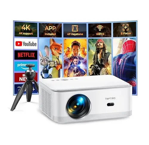 Produktbild: Beamer<strong>Net-Flix Android TV:</strong>  25000Lumen, Beamer Native 1080P HD Support 4K, WIFI6 Bluetooth<strong>Elektrischer Fokus & Auto Trapezkorrektur:</strong>  Android Beamer 4K Heimkino für iPhone/Android/Tablet mit Stativ