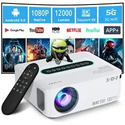 Produktbild: 4K Support Beamer mit 5G WiFi und Bluetooth, XGODY X1 12000L Native 1080P HD Eingebaute Android OS Projektor YouTube Netflix vorinstallieren, 8000+ Apps, Dolby Sound Smart Portable Beamer mit Tasche
