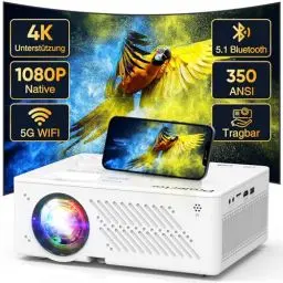 Produktbild: 4K Unterstützt Beamer, Native 1080P 5G WiFi Bluetooth, 16000L Filmprojektor, 50% Zoom Tragbarer Outdoor mit maximal 300“ Display (A-Native 1080P 4K Unterstützt 350ANSI)