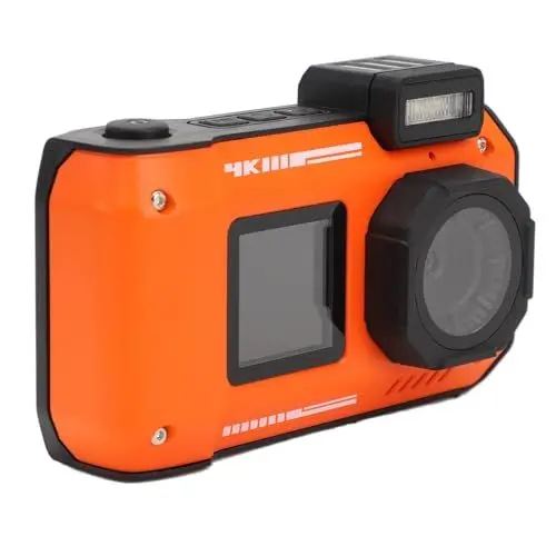 Produktbild: 4K Unterwasserkamera, 33 Fuß wasserdichte Kamera, 65 MP Autofokus 2,88 Zoll 1,44 Zoll Dual Screen Unterwasserkamera Zum Schnorcheln wasserdichte Kompakte Digitalkamera, 2500 MAh