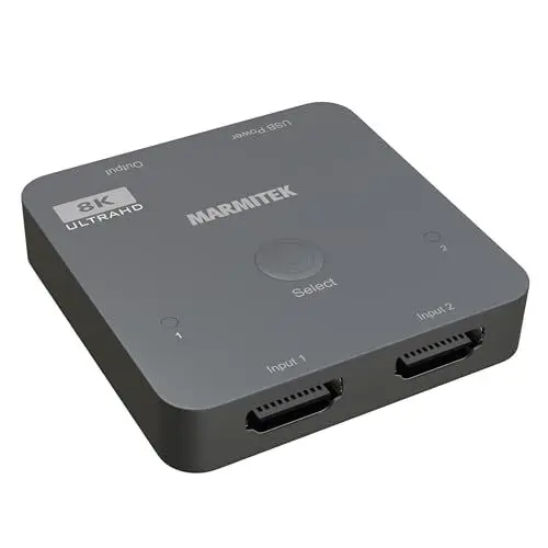 Produktbild: 4K120 HDMI Switch 8K - Marmitek AS28 - HDMI 2.1 Schalter - 4K 120Hz - HDR - 2 EIN / 1 aus - 48Gbps - VRR - ALLM - QFT - QMS - Dolby Digital - HDCP 2.3/2.2/1.4 - Automatische Umschaltung