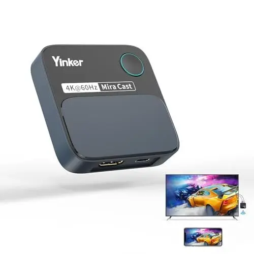 Produktbild: 4K60Hz HDMI Wireless Dongle, Yinker 4K@60Hz 5G Miracast Adapter für iOS, MacOS, Android, Windows, Kompatibel mit Miracast, Airplay, DLNA Quer- oder Hochformat
