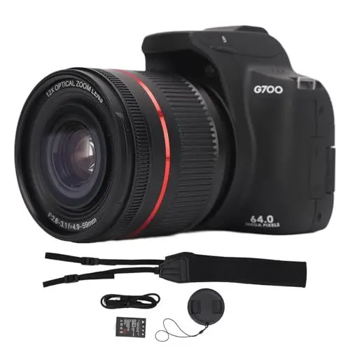 Produktbild: 4K WiFi Digitalkamera 64MP 12x 30x Zoom Autofokus Flip-Screen-Vlogging-Kamera mit APP 270-Grad-Flip-Screen-Vlogging-Kamera mit APP