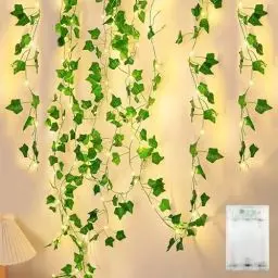 Produktbild: 4M 40LED Lichterkette Efeu Künstlich, Efeugirlande Lichterkette Innen Batterie mit Timing-Funktion, Lichterkette Zimmer Deko mit Blumengirlande Hängend Pflanzen für Hochzeit, Party, Garten, Balkon