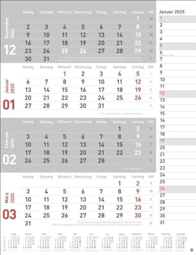 Produktbild: 4-Monats-Planer, rot 2025: Praktischer Wandplaner mit Datumsschieber. Büro-Kalender mit Notizspalte und Jahresübersicht. Wandkalender 2025 im Hochformat. 30 x 39 cm. (Bürokalender Heye)