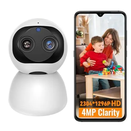 Produktbild: 4MP Überwachungskamera Innen mit Dual-Objektiv 2.4G WiFi 360° 1080P Baby Dual Kamera Indoor AI Bewegungserkennung Zwei-Wege-Audio,Multi-User-Sharing,Alarmmeldung,IR HD-Nachtsicht 12 Meter-KW001