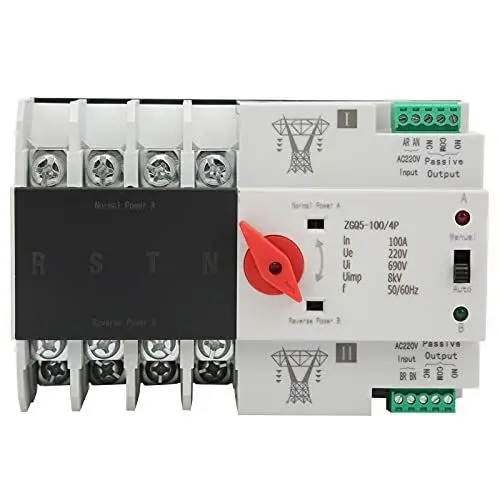 Produktbild: 4P Dual Power Automatischer Transferschalter 220 V 100A ATS PC Hutschiene Lastumschalter Notstrom Umschalter für Kommunaler Strom, Generator,ZGQ5-100/4P