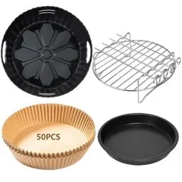 Produktbild: 4PCS 19CM Heißluftfritteuse Zubehör - Airfryer Zubehör für Russell Hobbs 4L, Philips 2000-Serie 4,2L (NA229/00), Ninja 5,2L AF160EU, COSORI 3.8L, Grillrost Pizzapfanne Backpapier Silikonform