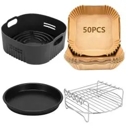 Produktbild: 4PCS 22CM Heißluftfritteuse Zubehör - Airfryer Zubehör für Ninja AF180EU Max Pro 6,2 L, COSORI 5,5L/6L/6,2L, Philips XXL 7,2L, 8,3L, Wiederverwendbar Airfryer Silikonform Accessories