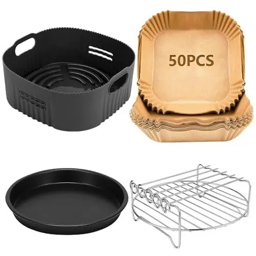 Produktbild: 4PCS 22CM Heißluftfritteuse Zubehör - Airfryer Zubehör für Ninja AF180EU Max Pro 6,2 L, COSORI 5,5L/6L/6,2L, Philips XXL 7,2L, 8,3L, Wiederverwendbar Airfryer Silikonform Accessories