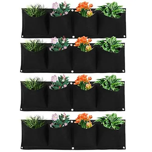 Produktbild: 4Pcs 4 Pocket Filz Vertikale Wand Garten Pflanzer Pflanze Grow Bag Wiederverwendbare Wandbepflanzung Growing Bag für Blumengemüse(schwarz)