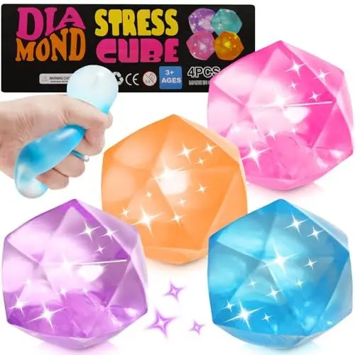 Produktbild: 4Pcs Antistressball Kinder und Erwachsene, Diamonds Squeeze Squishy Anti Stress Bälle, Stressbälle Fidget Toy Stressabbau, Antistress Quetschball Sensorische Stressball Sugar Ball Stress Spielzeug