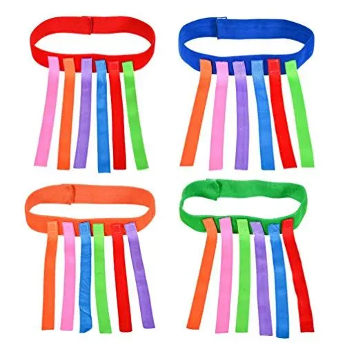 Produktbild: 4Pcs Ziehen Spiel Fangen Laufen Geschwindigkeit Training Spielzeug Requisiten mit Hakenschlaufengurten für Mädchen Jungen (Blau Rot Orange Grün)